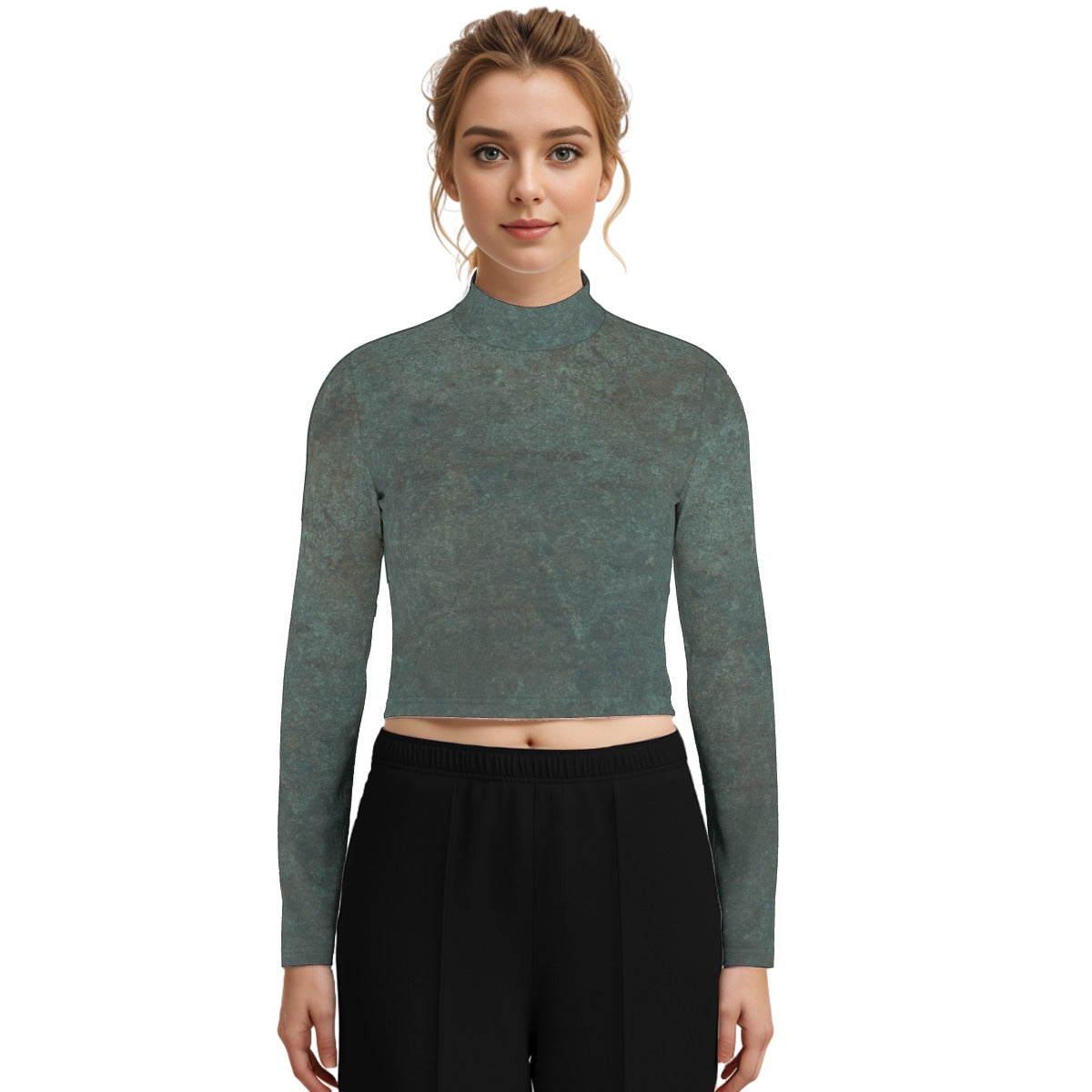 Eco-Friendly All-Over Print Women's Turtleneck T-shirt With Long Sleeve