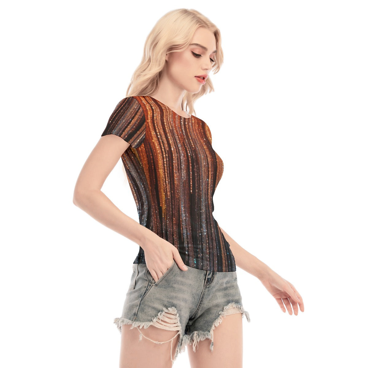 All-Over Print Women's Short Sleeve Mesh Blouse