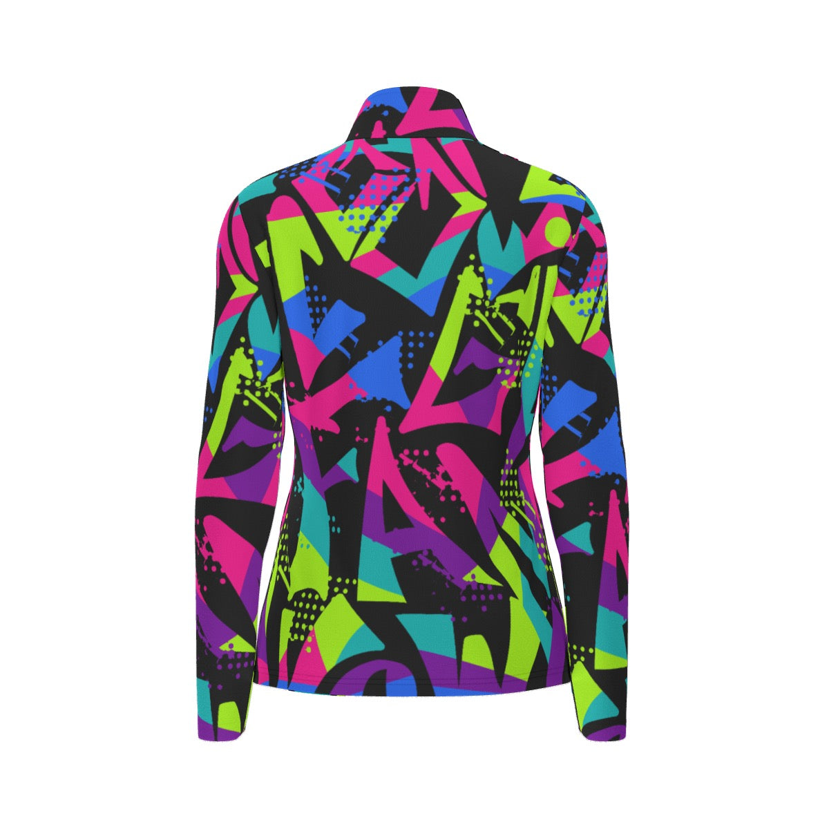 All-Over Print Women's Sports Collar Jersey With Long Sleeve