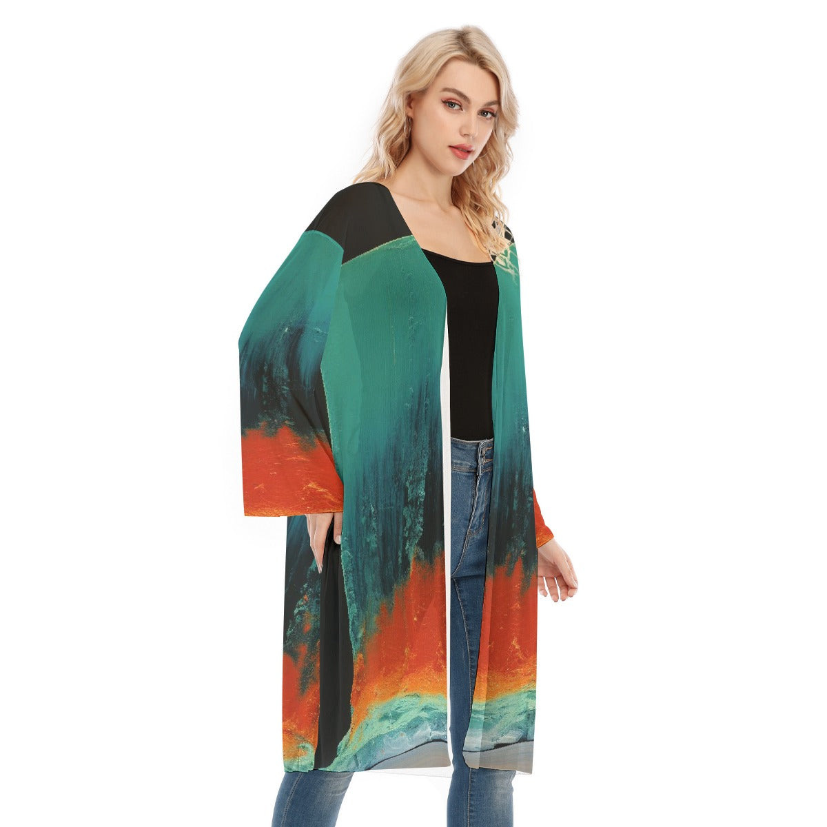 All- Over Print Women's Long Sleeve Mesh Cardigan