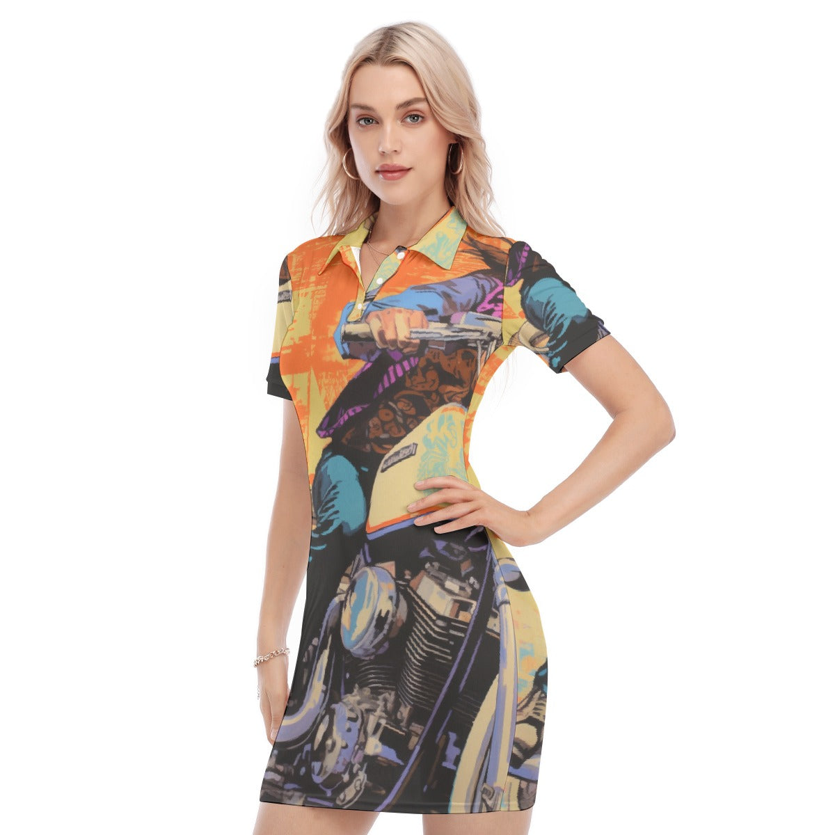 All-Over Print Women's Polo Collar Dress