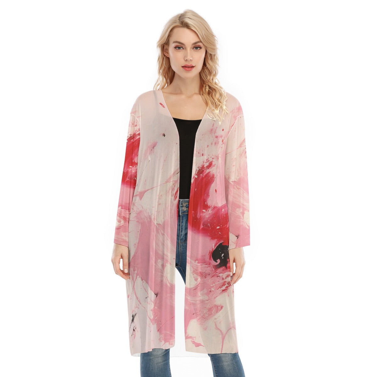 All- Over Print Women's Long Sleeve Mesh Cardigan