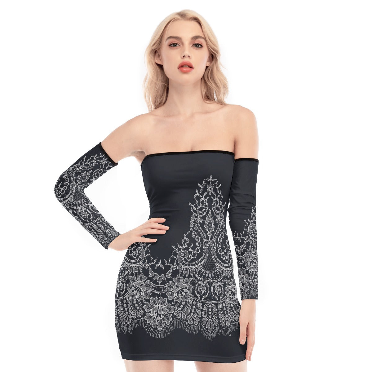 All-Over Print Women's Off-shoulder Back Lace-up Dress