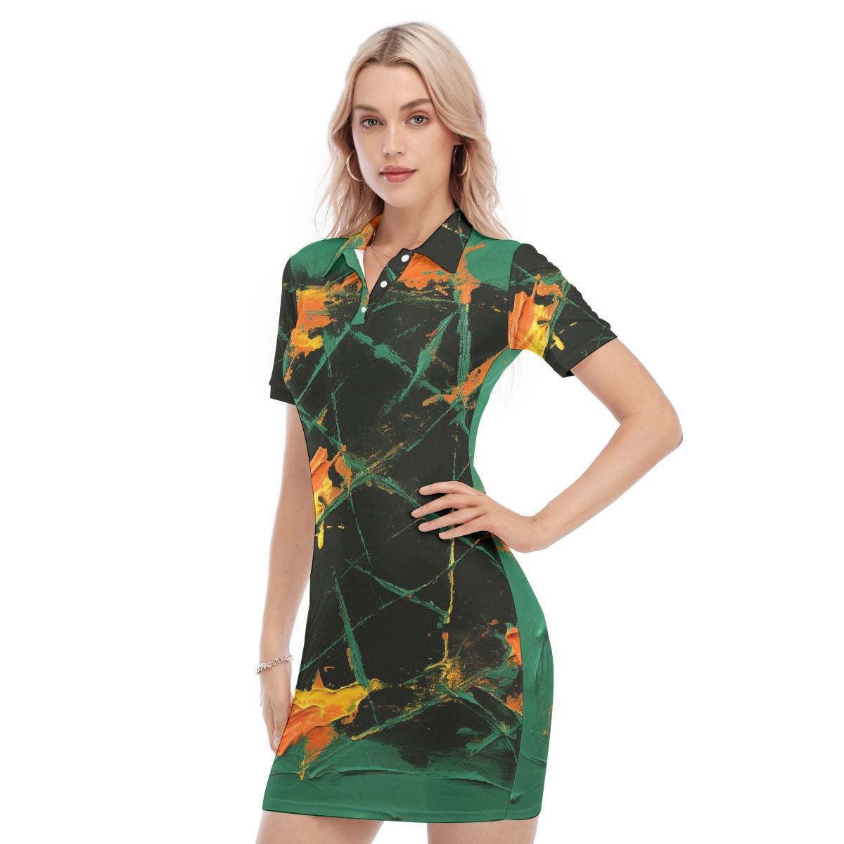 All-Over Print Women's Polo Collar Dress