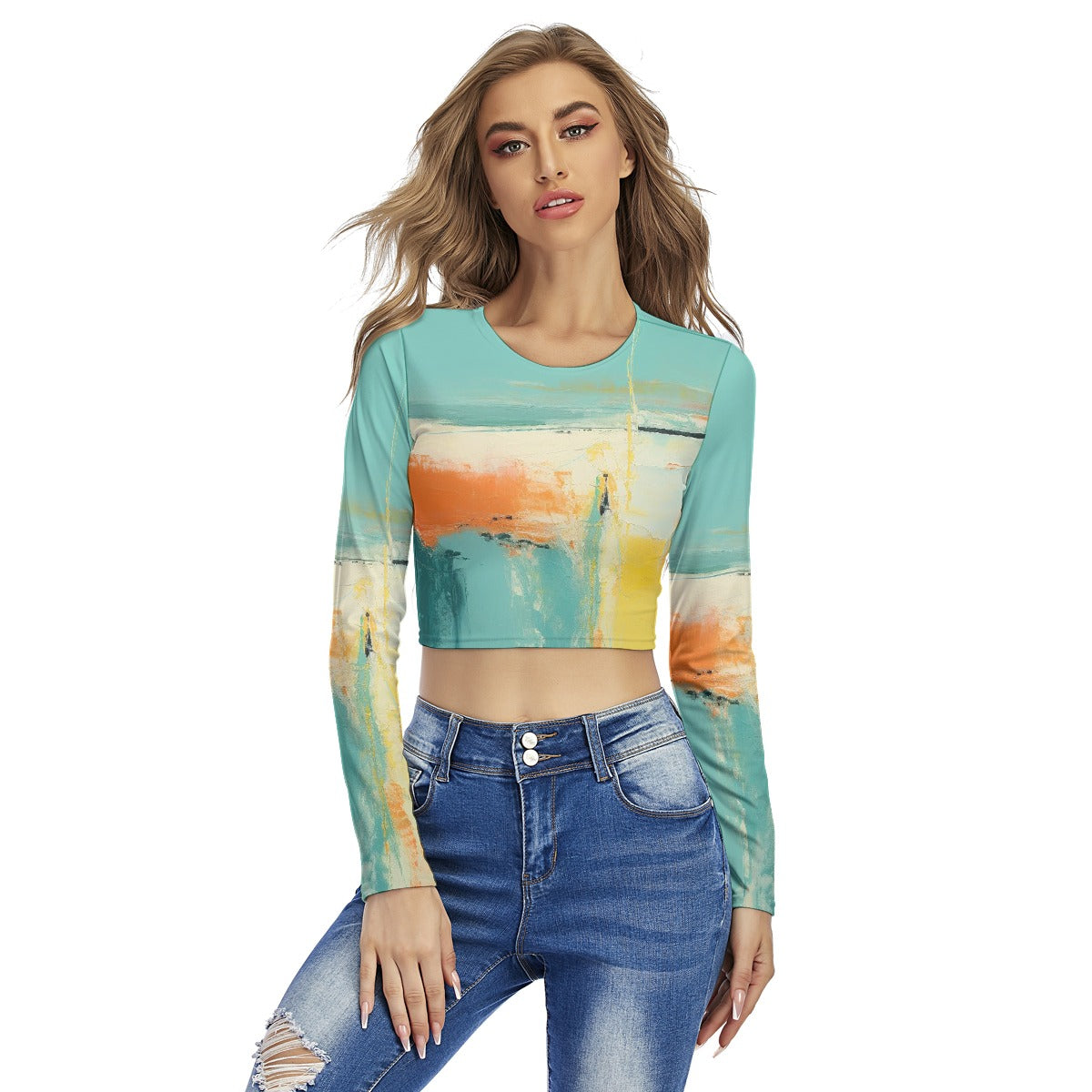 All-Over Print Women's Round Neck Crop Top T-Shirt