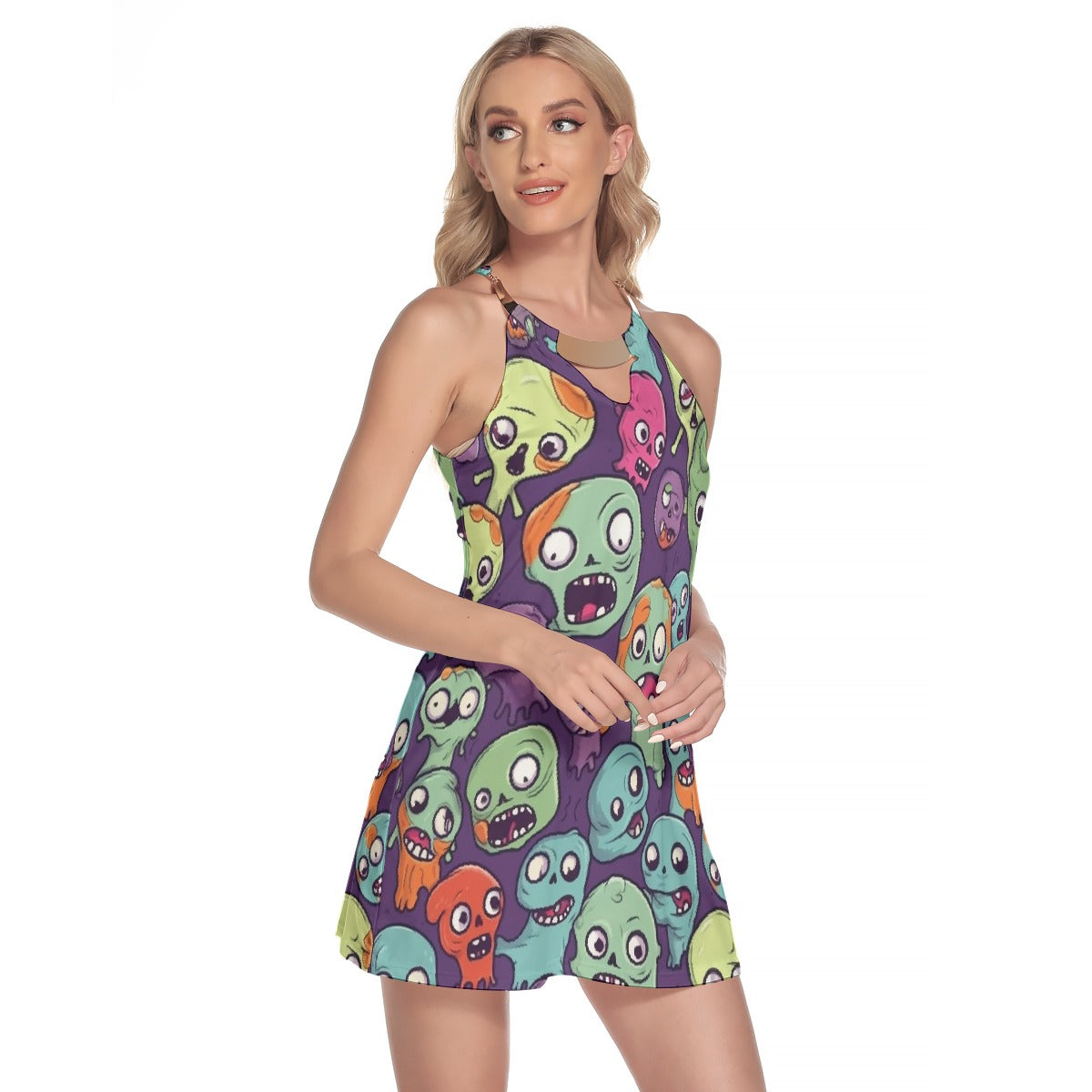 All-Over Print Women's Round Neck Above Knee Dress