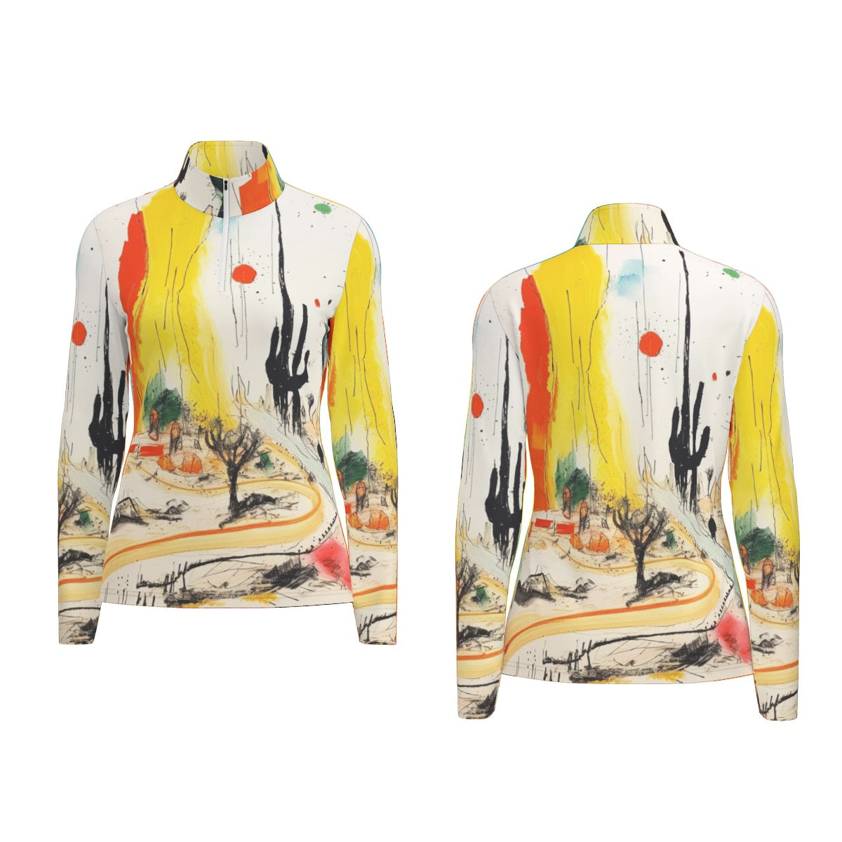 All-Over Print Women's Sports Collar Jersey With Long Sleeve