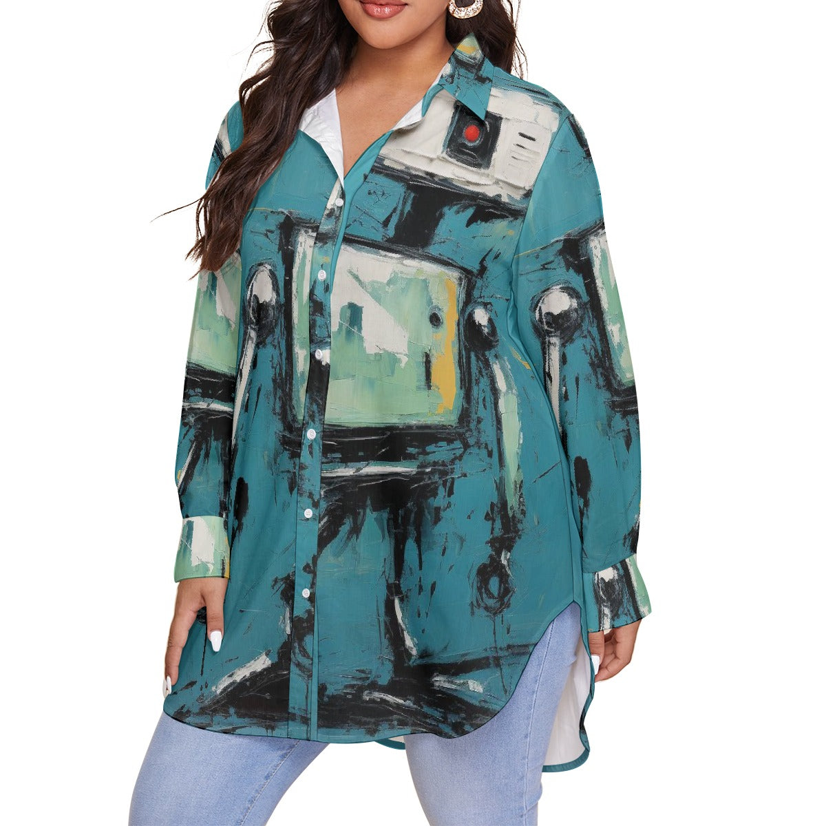 All-Over Print Women's Shirt With Long Sleeve(Plus Size)