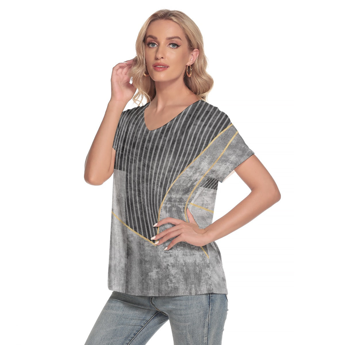 All-Over Print Women's Loose V-neck Short Sleeve T-shirt