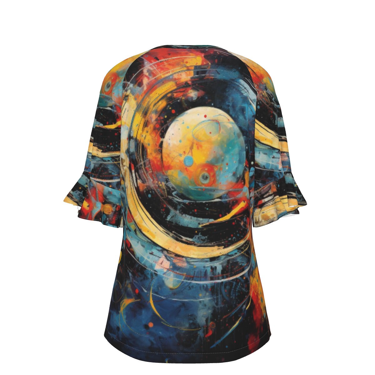 All-Over Print V-neck Women's T-shirt With Bell Sleeve