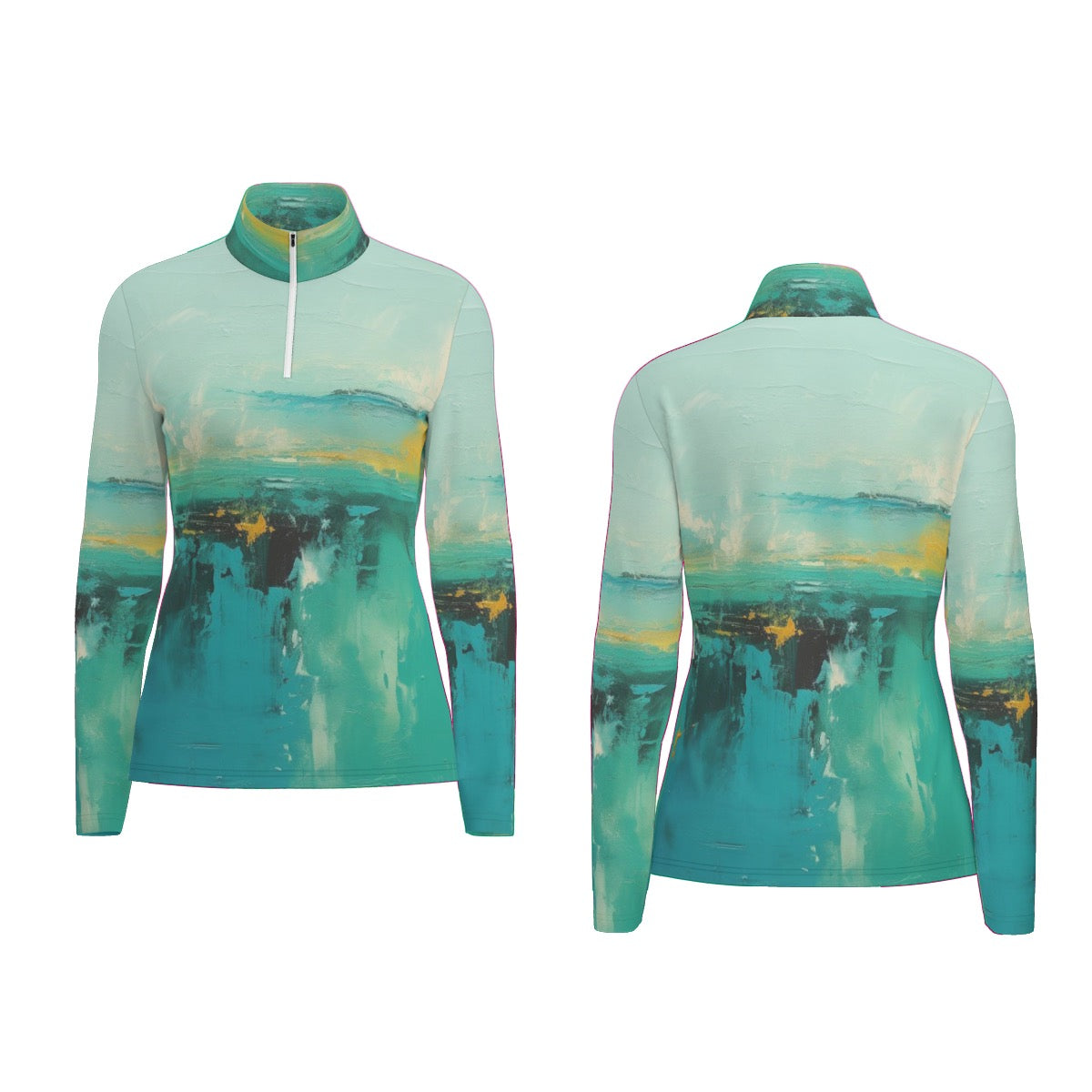 All-Over Print Women's Sports Collar Jersey With Long Sleeve