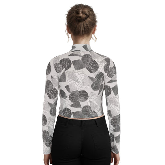 Eco-Friendly All-Over Print Women's Turtleneck T-shirt With Long Sleeve