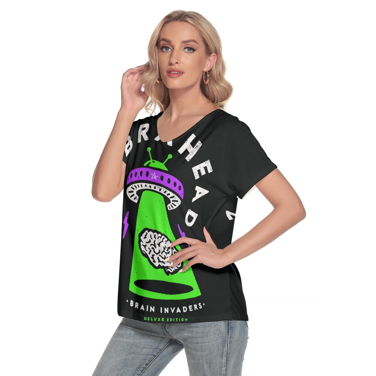 All-Over Print Women's Loose V-neck Short Sleeve T-shirt