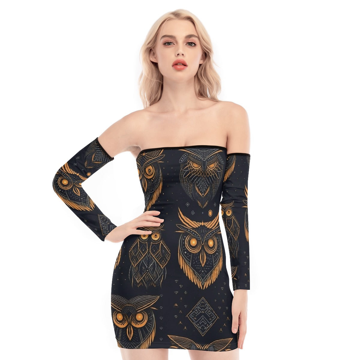 All-Over Print Women's Off-shoulder Back Lace-up Dress