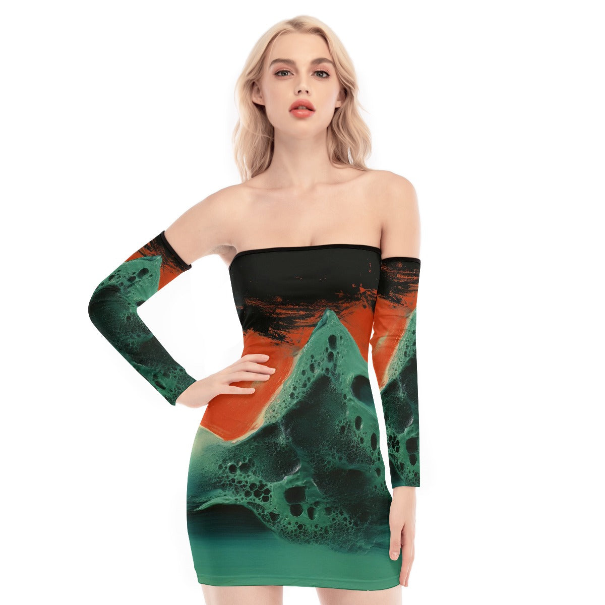 All-Over Print Women's Off-shoulder Back Lace-up Dress