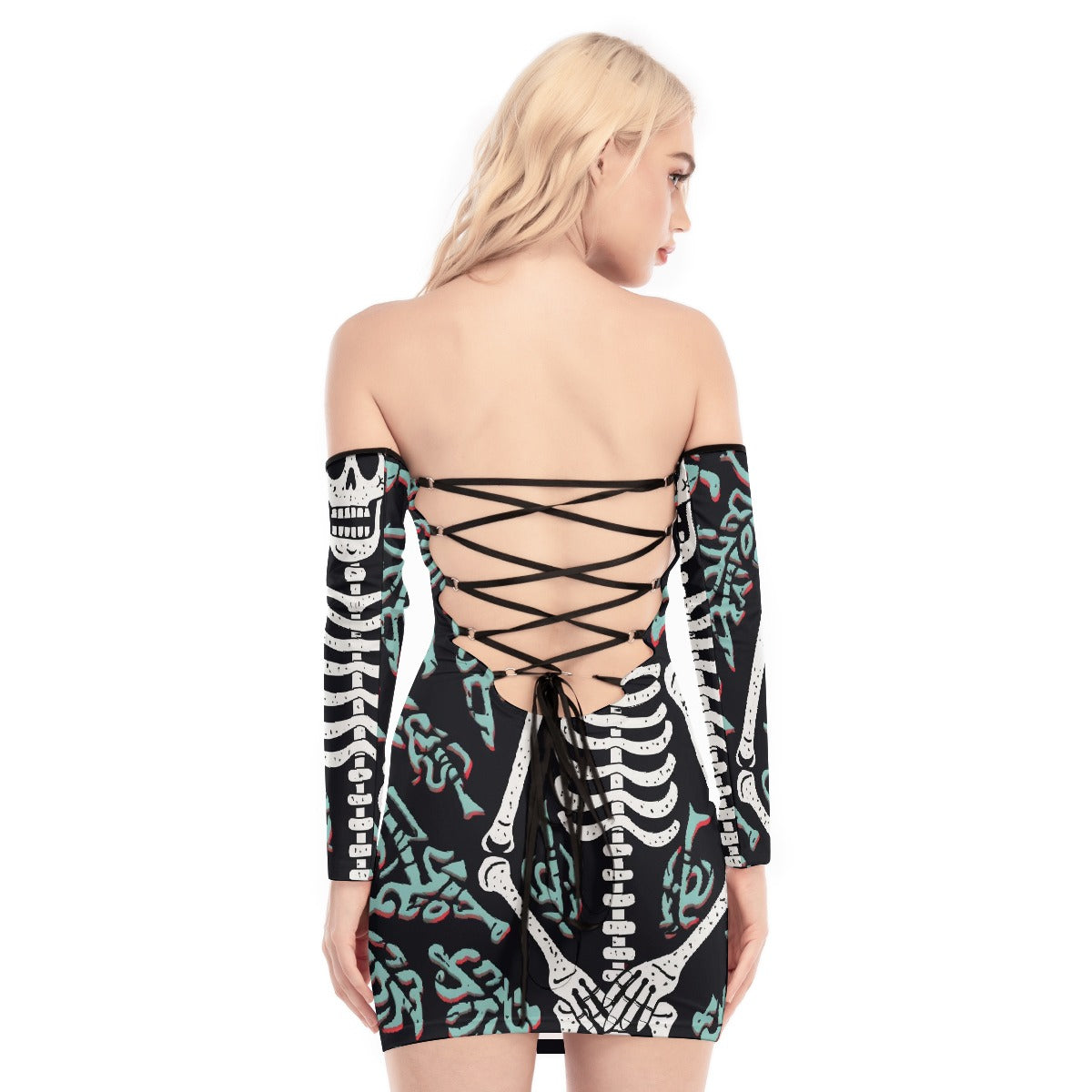 All-Over Print Women's Off-shoulder Back Lace-up Dress