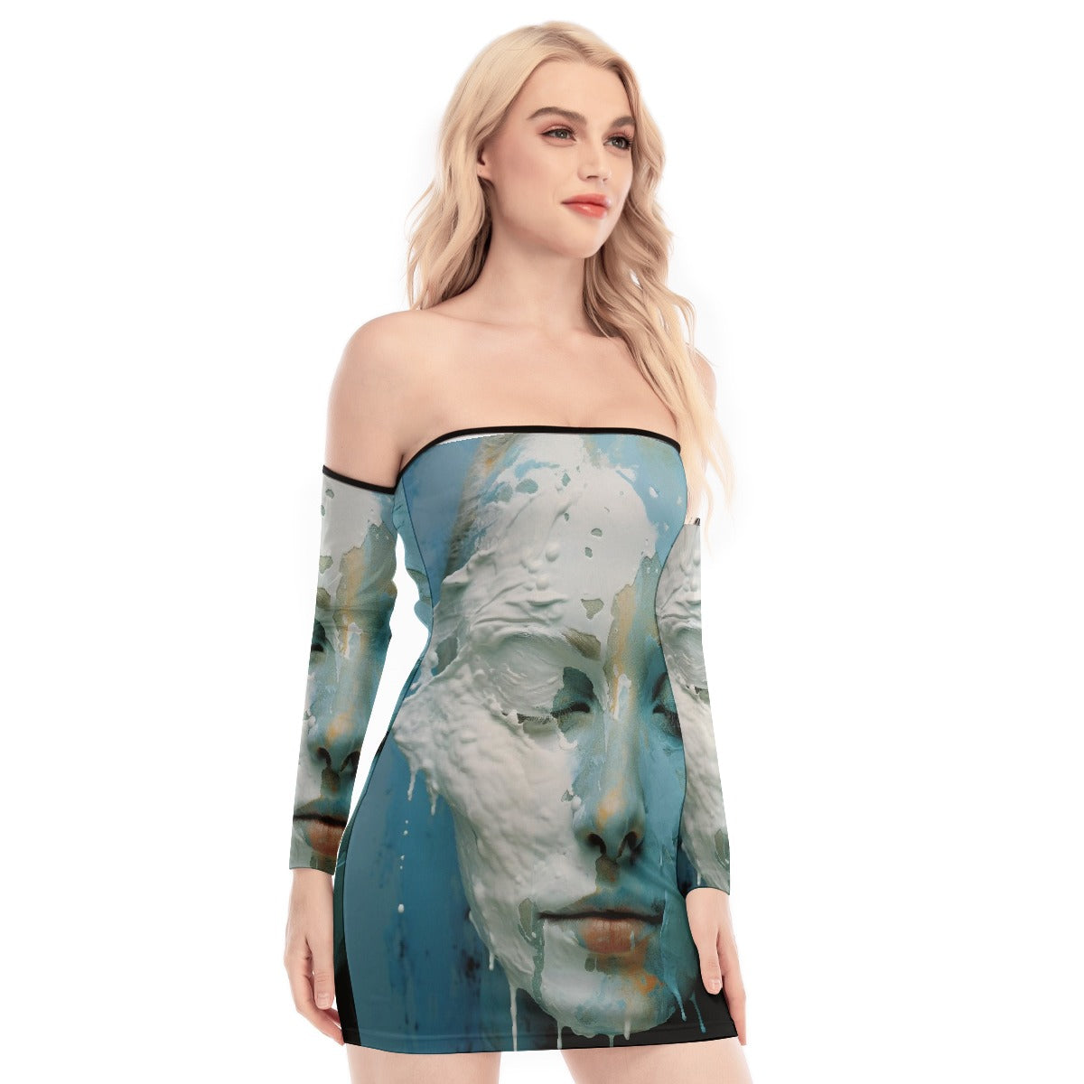 All-Over Print Women's Off-shoulder Back Lace-up Dress