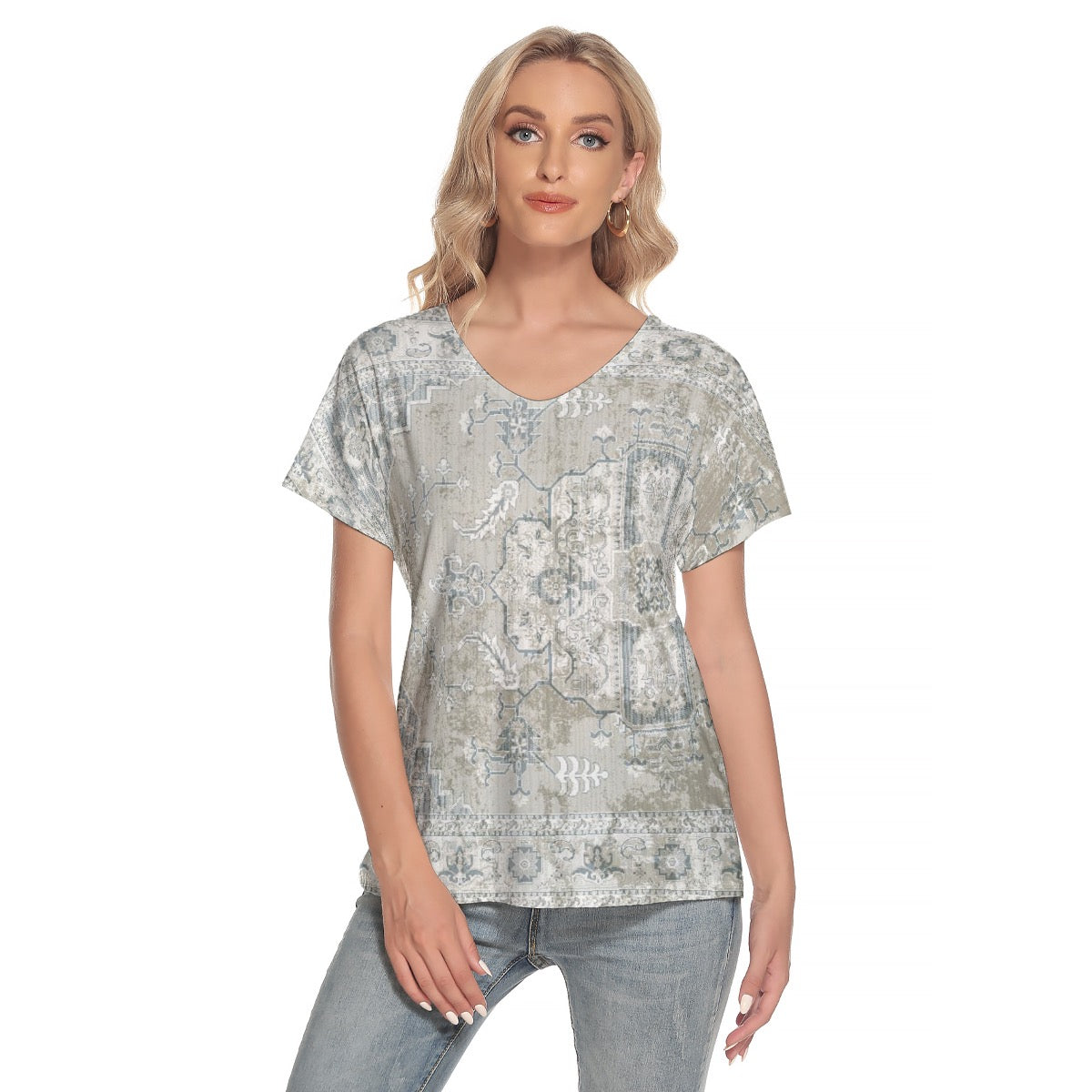 All-Over Print Women's Loose V-neck Short Sleeve T-shirt