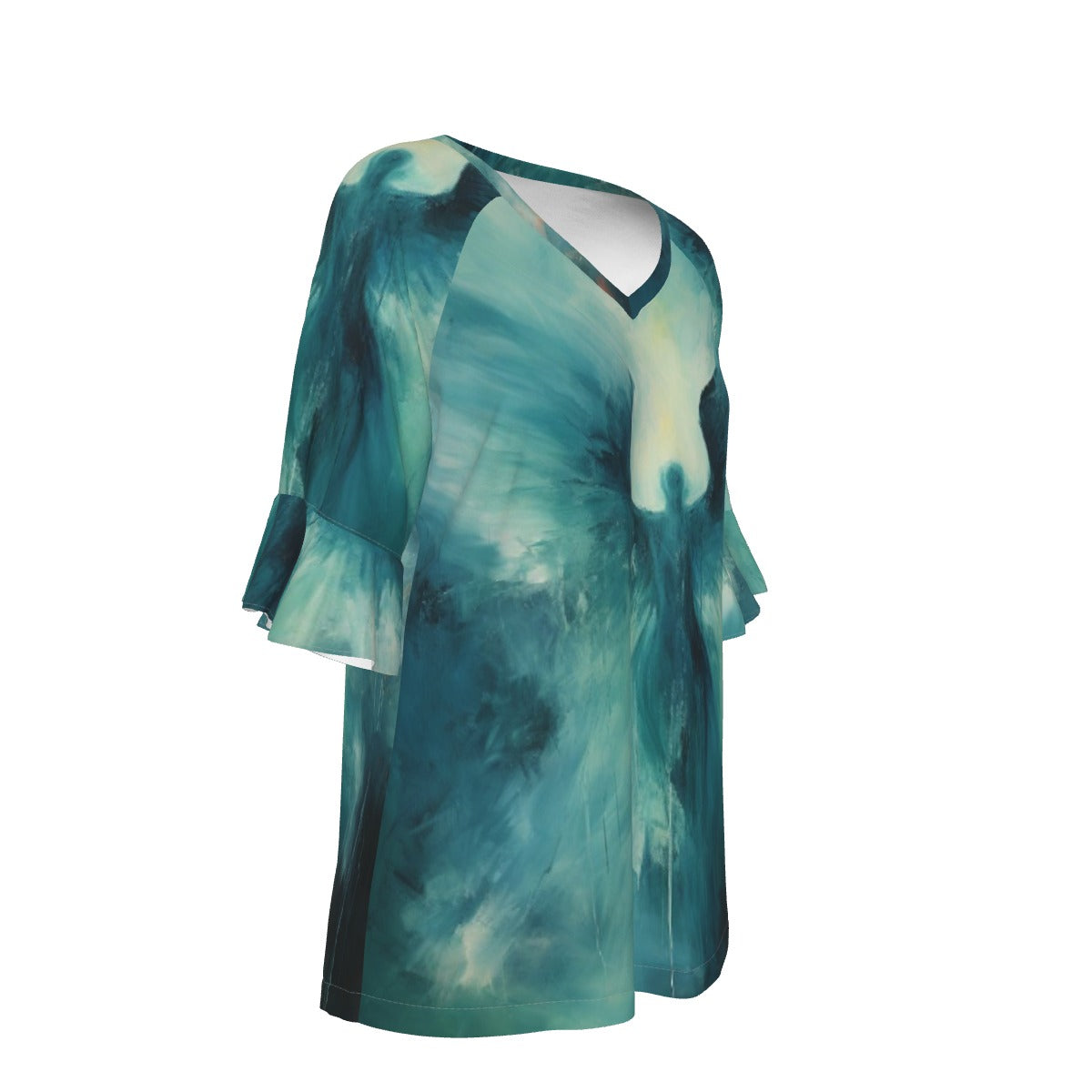 All-Over Print V-neck Women's T-shirt With Bell Sleeve