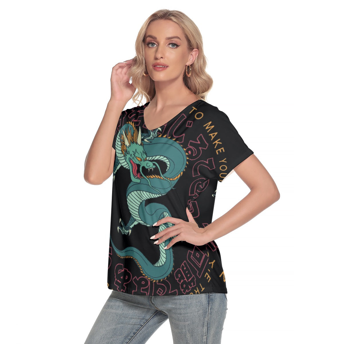 All-Over Print Women's Loose V-neck Short Sleeve T-shirt