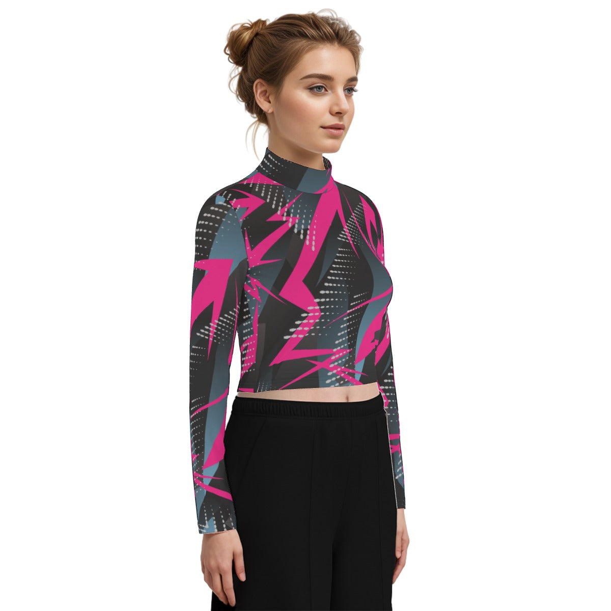 Eco-Friendly All-Over Print Women's Turtleneck T-shirt With Long Sleeve