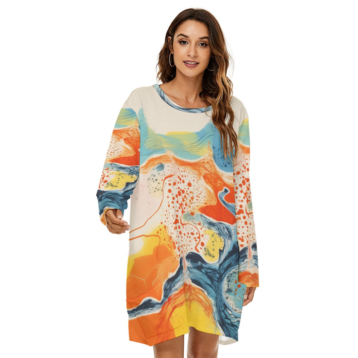 All-Over Print  Women's Loose Crew Neck Dress