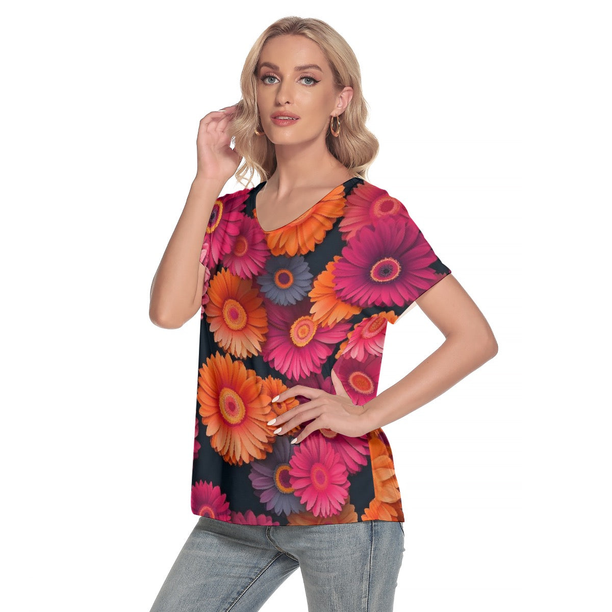 All-Over Print Women's Loose V-neck Short Sleeve T-shirt