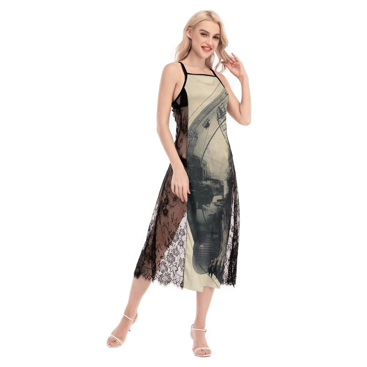 All-Over Print Women's Lace Cami Cross Back Dress