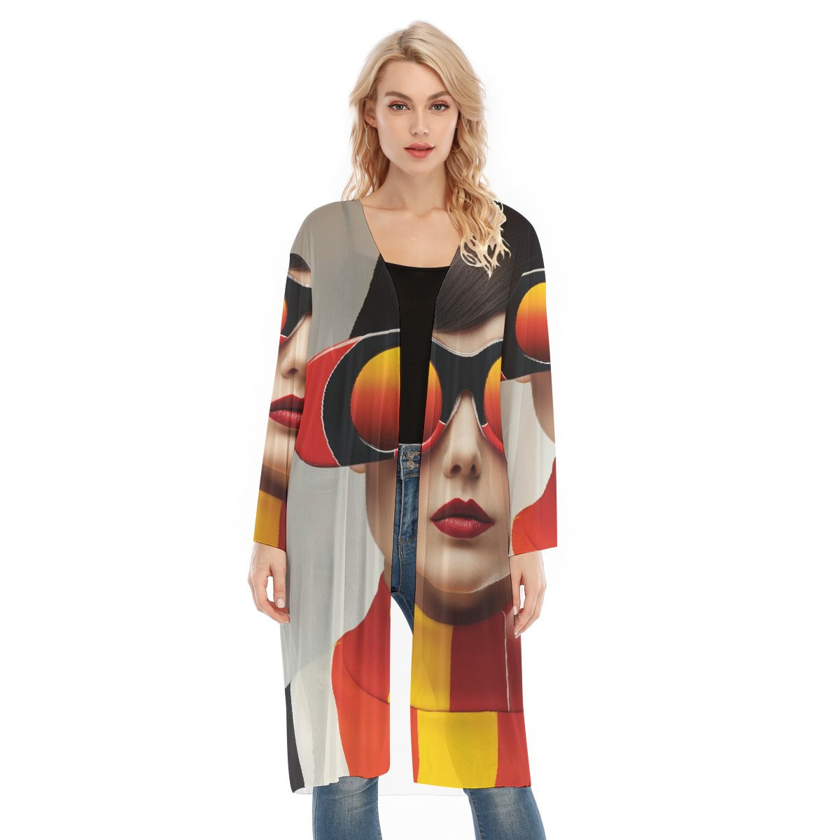 All- Over Print Women's Long Sleeve Mesh Cardigan