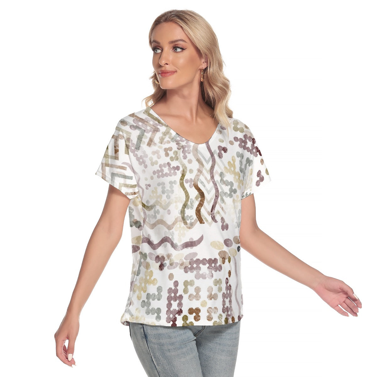 All-Over Print Women's Loose V-neck Short Sleeve T-shirt