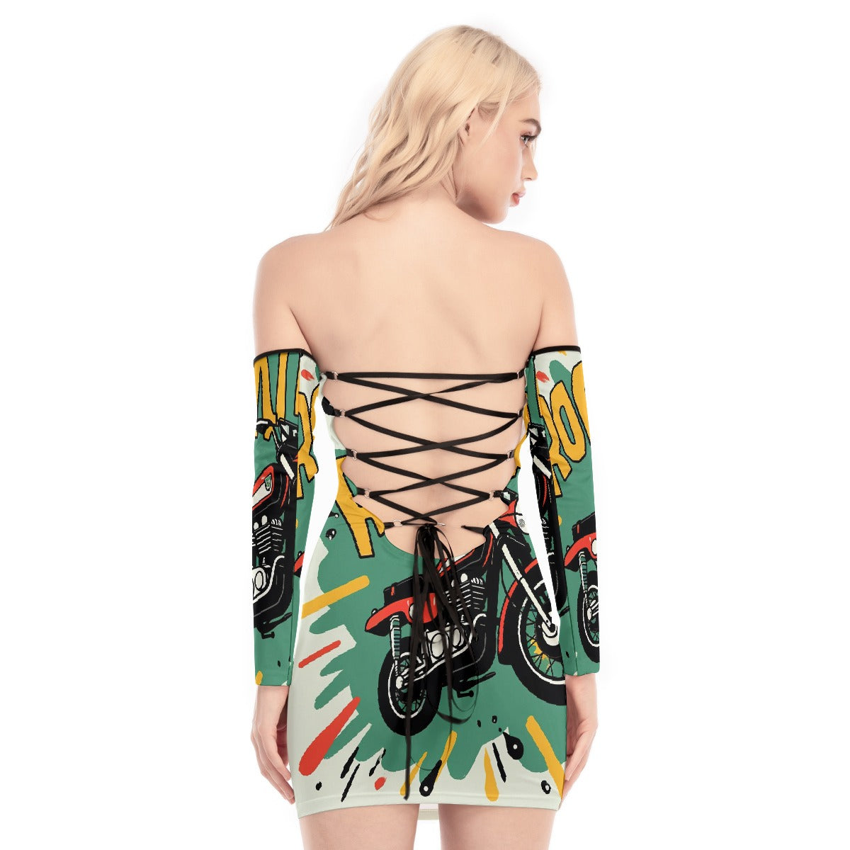 All-Over Print Women's Off-shoulder Back Lace-up Dress