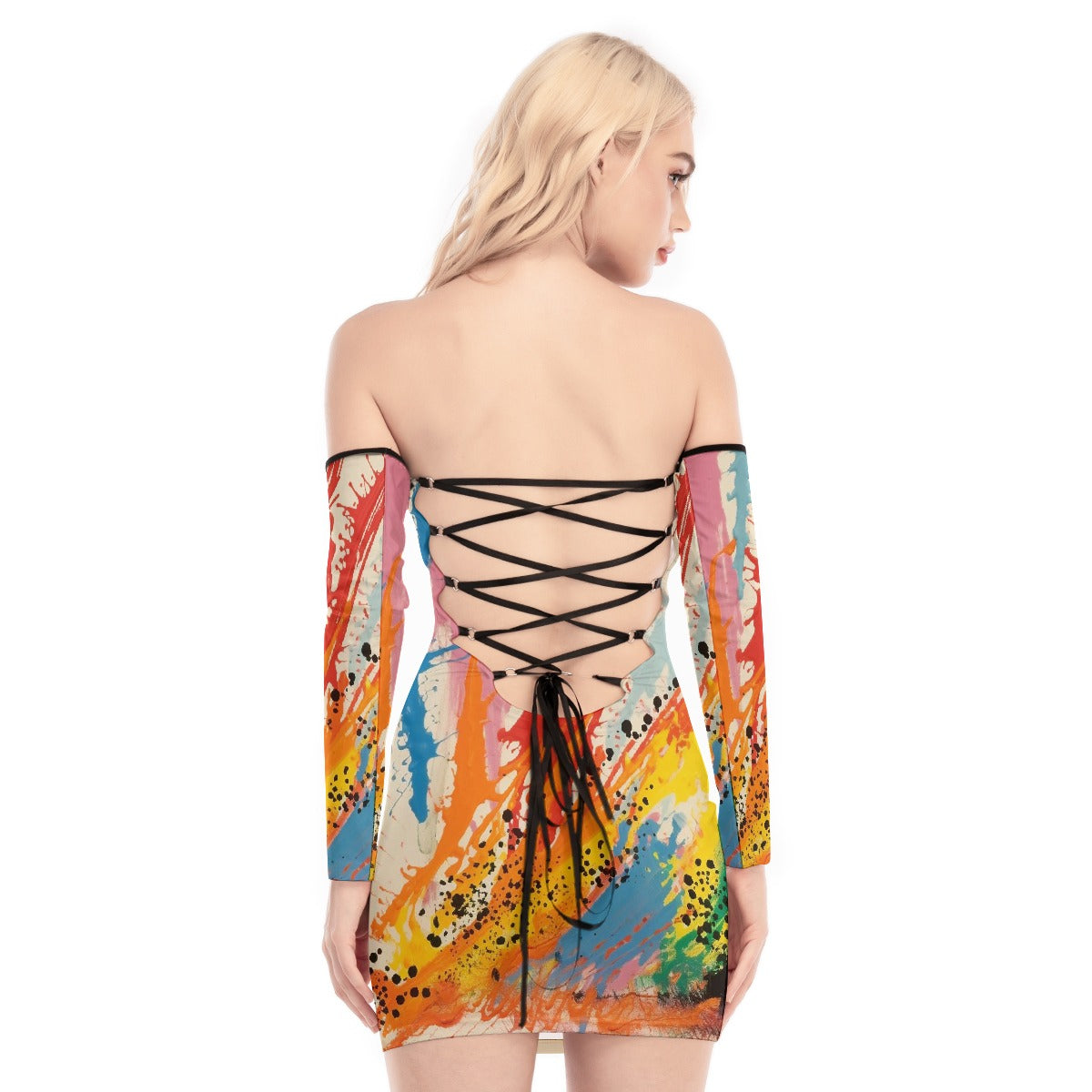 All-Over Print Women's Off-shoulder Back Lace-up Dress