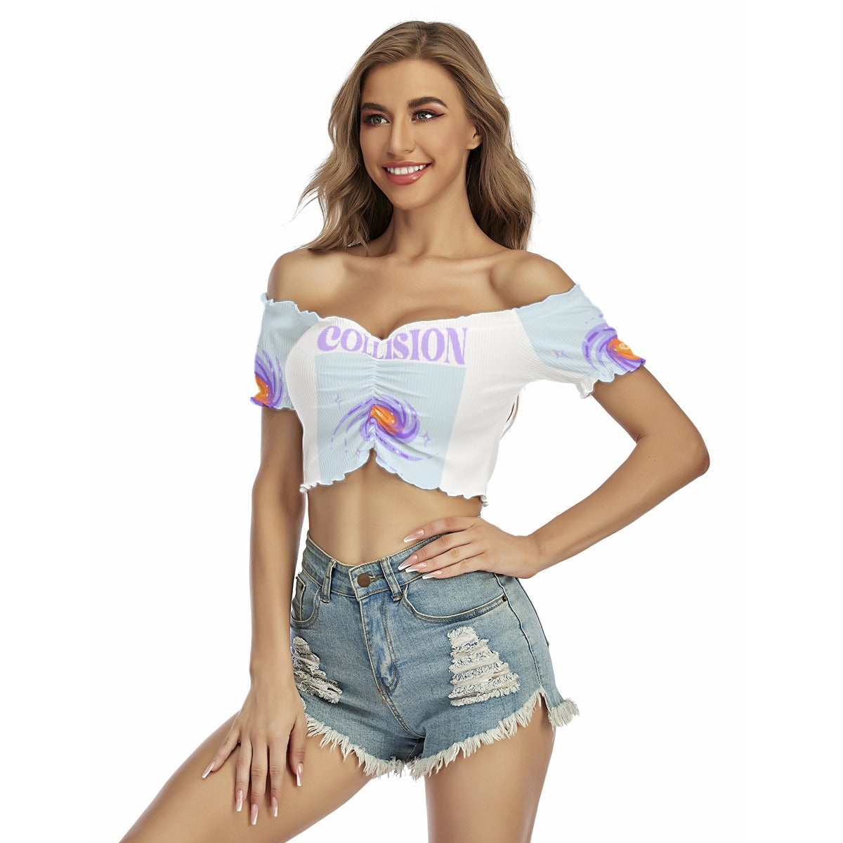 All-Over Print Women's One-shoulder Off-the-navel Short Sleeve T-shirt