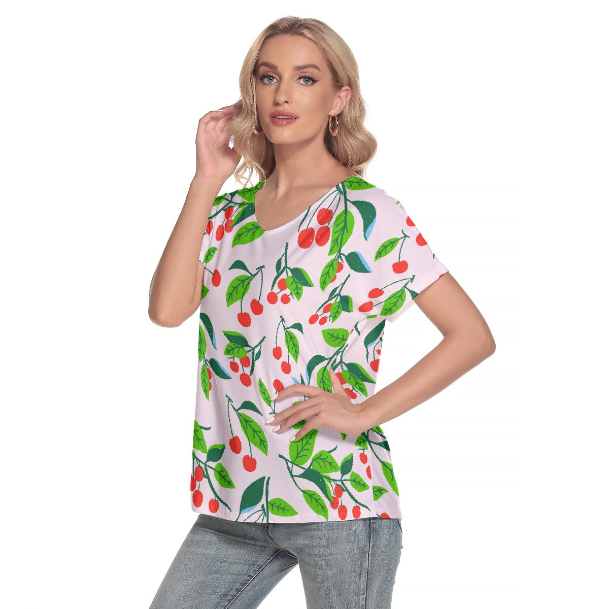 All-Over Print Women's Loose V-neck Short Sleeve T-shirt