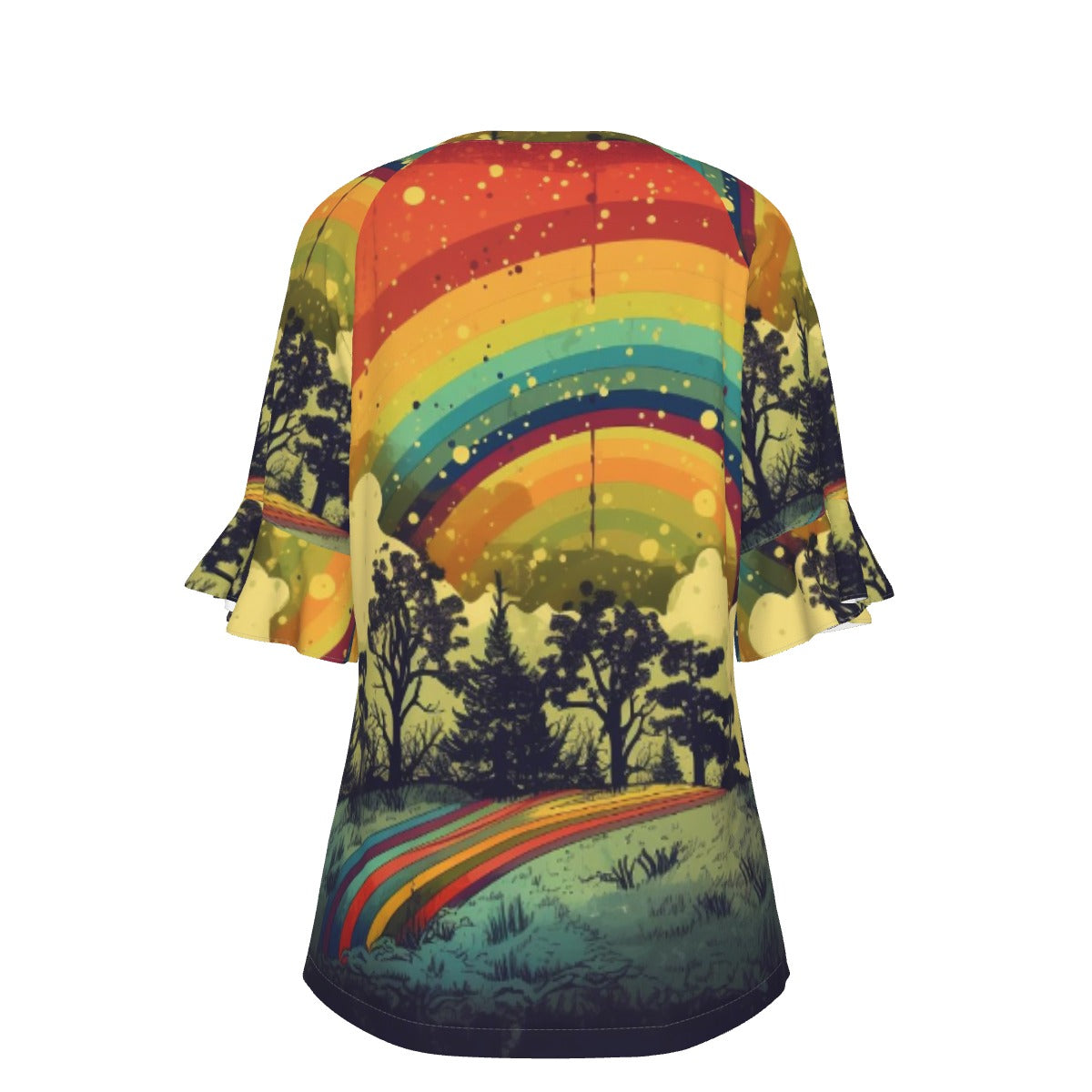 All-Over Print V-neck Women's T-shirt With Bell Sleeve