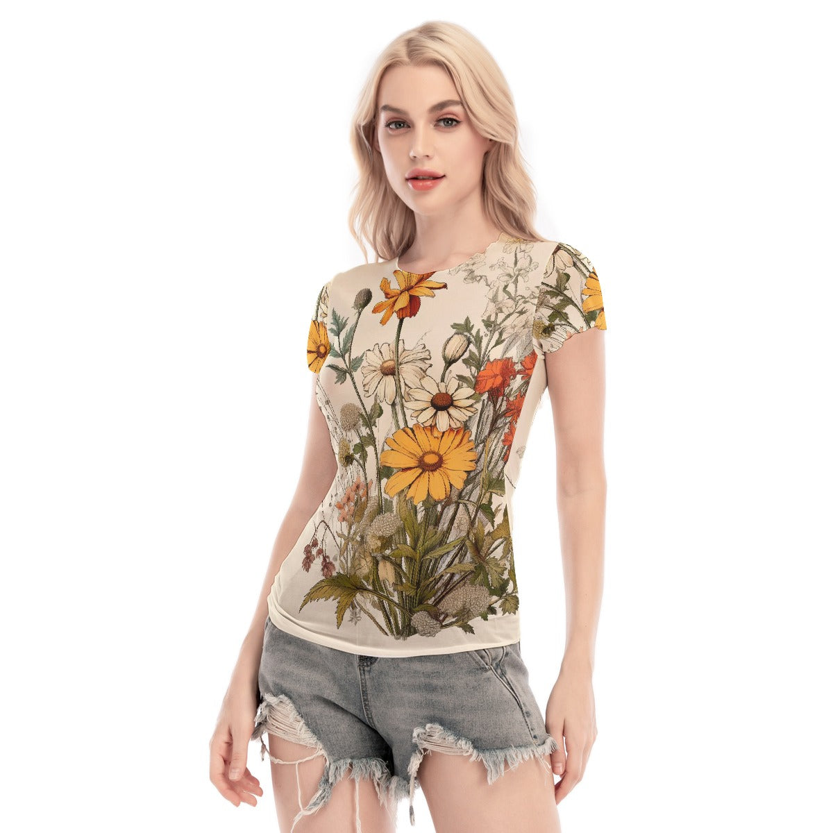 All-Over Print Women's Short Sleeve Mesh Blouse