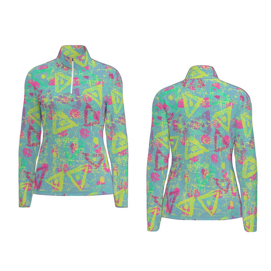 All-Over Print Women's Sports Collar Jersey With Long Sleeve