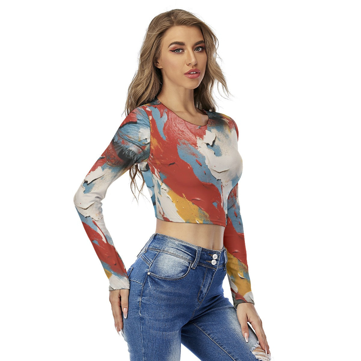 All-Over Print Women's Round Neck Crop Top T-Shirt