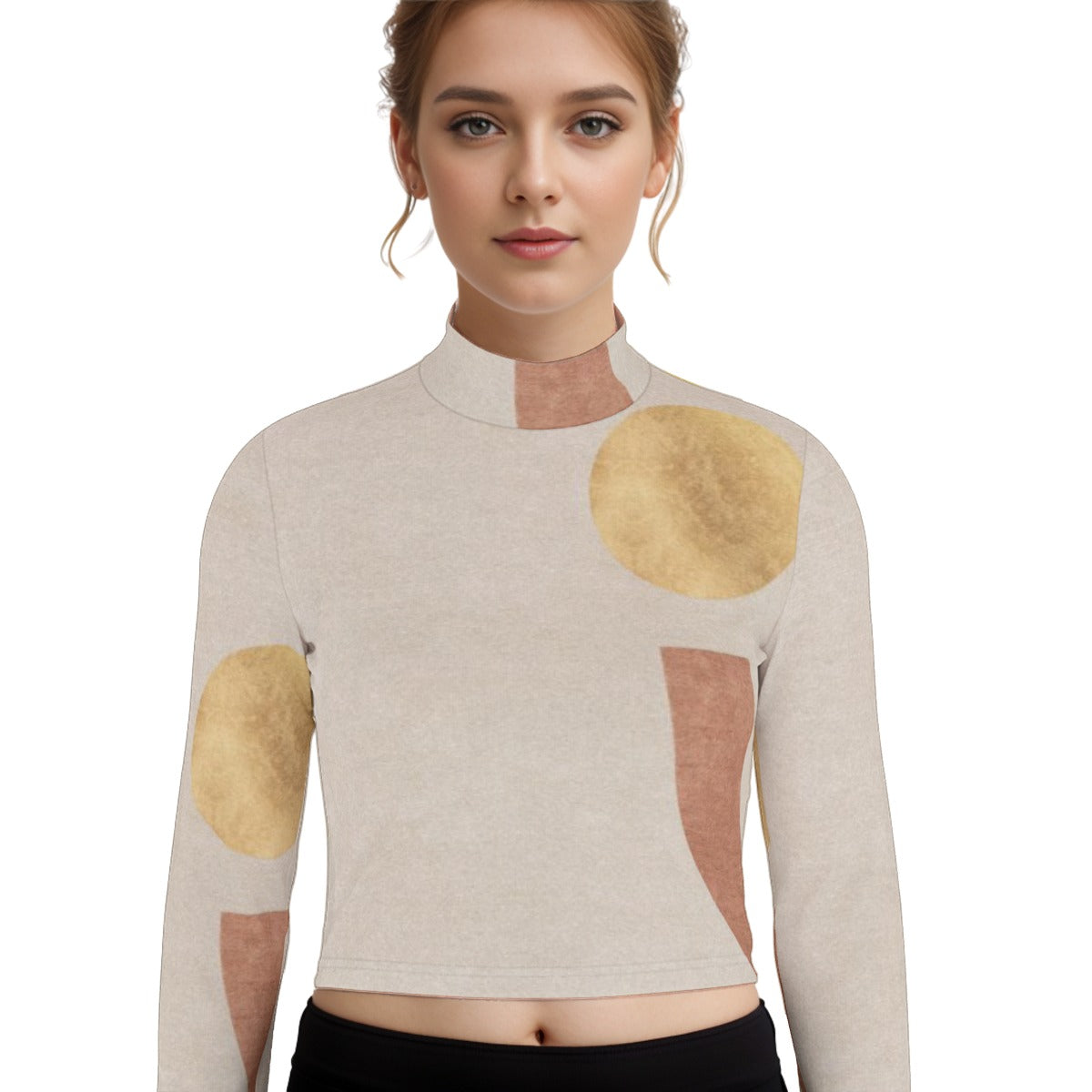 Eco-Friendly All-Over Print Women's Turtleneck T-shirt With Long Sleeve