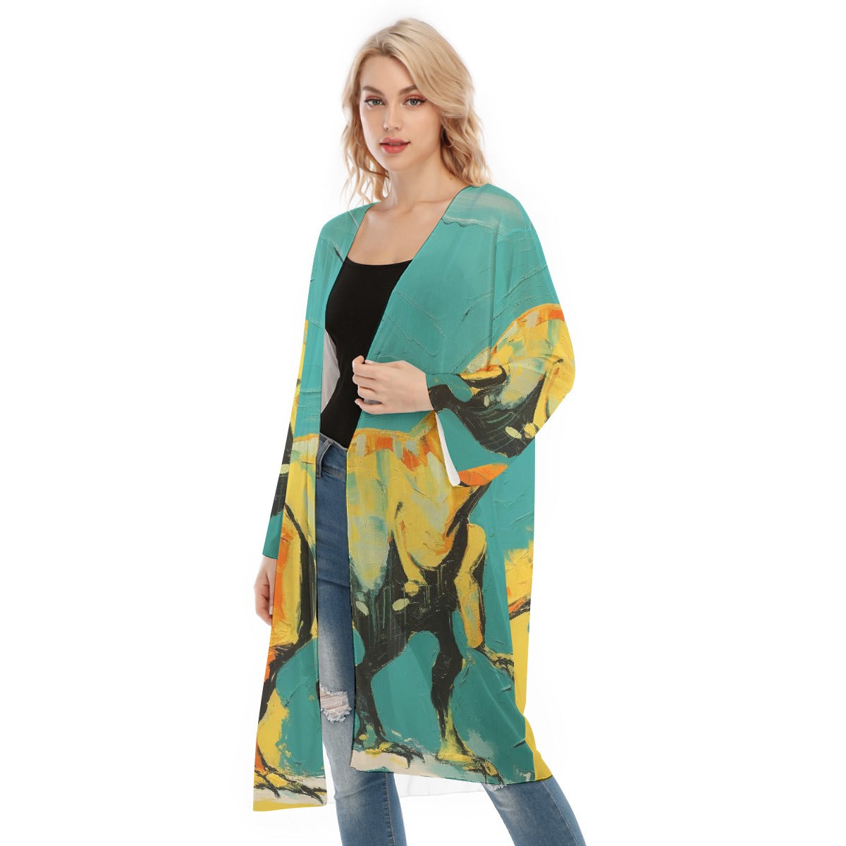 All- Over Print Women's Long Sleeve Mesh Cardigan