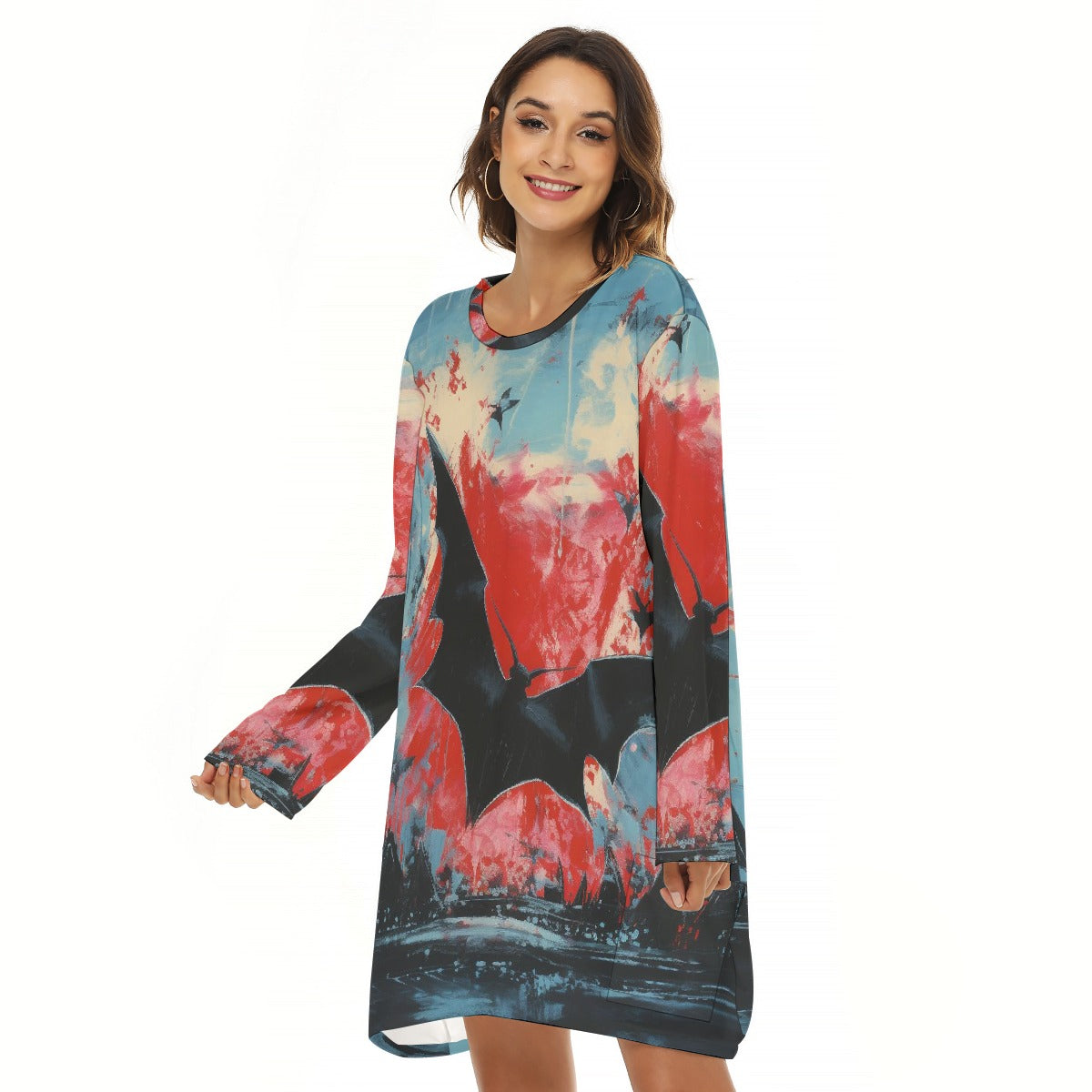 All-Over Print  Women's Loose Crew Neck Dress