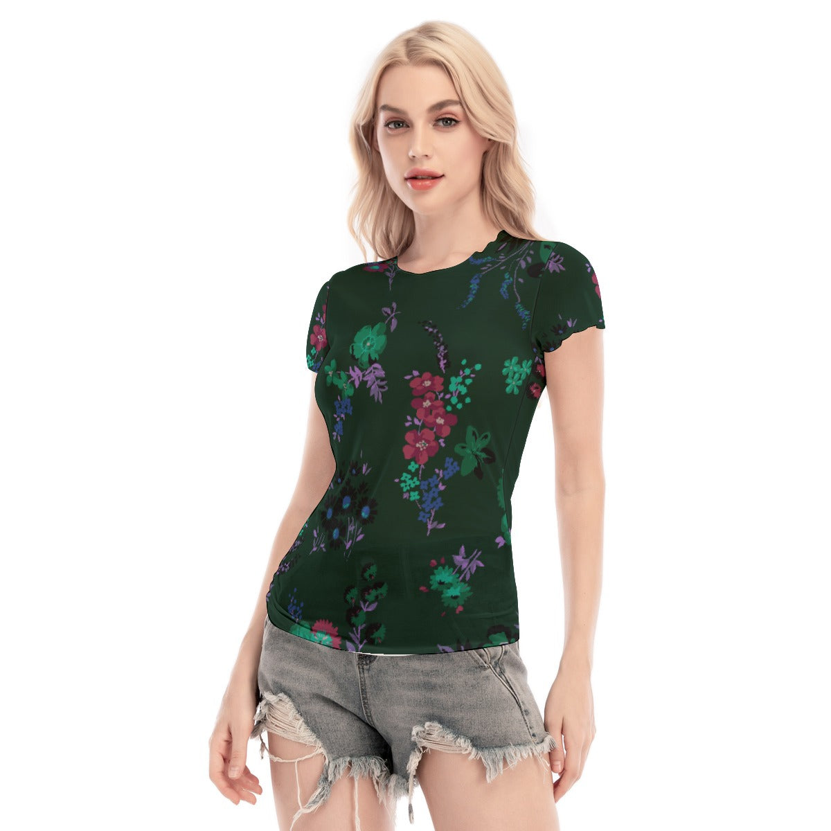 All-Over Print Women's Short Sleeve Mesh Blouse