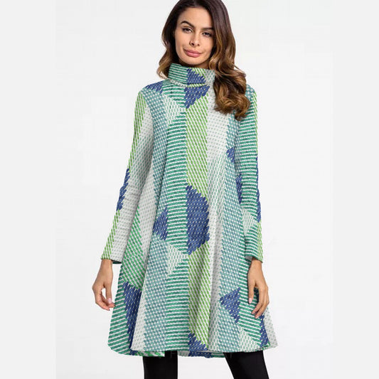 All-Over Print Women's High Neck Dress With Long Sleeve