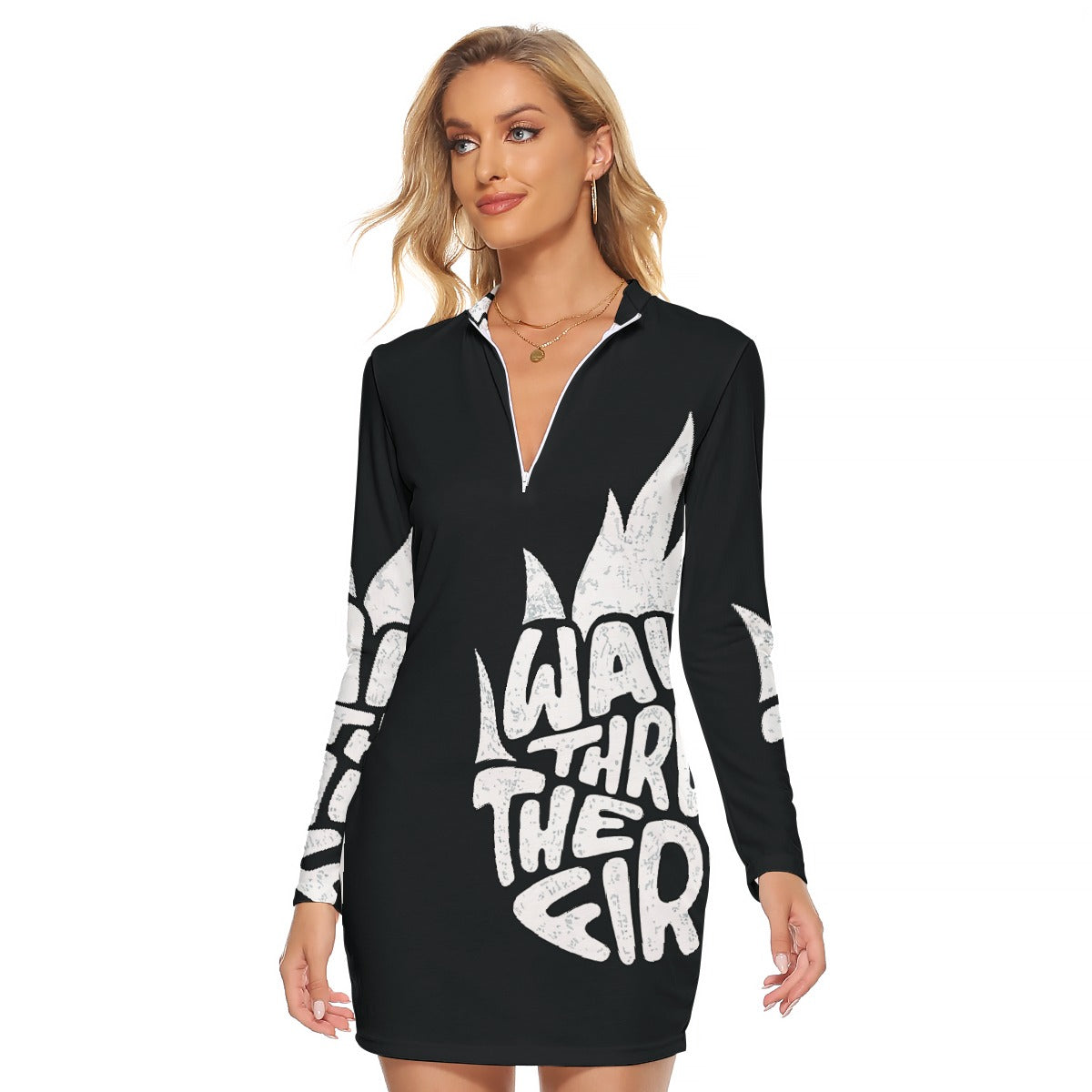 All-Over Print Women's Zip Front Tight Dress