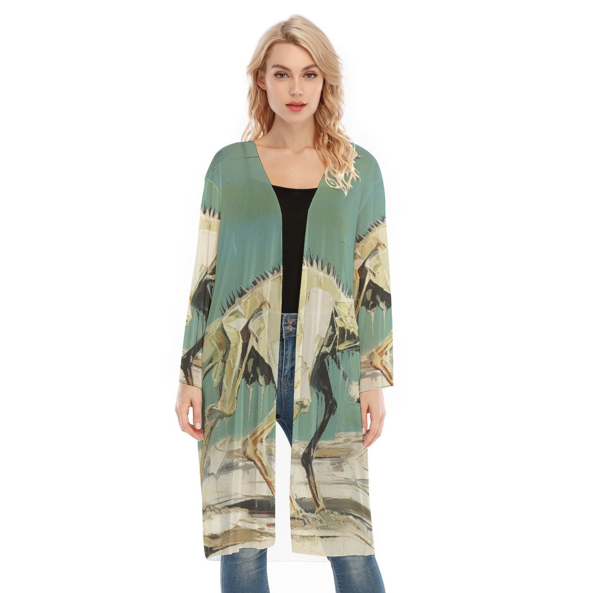 All- Over Print Women's Long Sleeve Mesh Cardigan