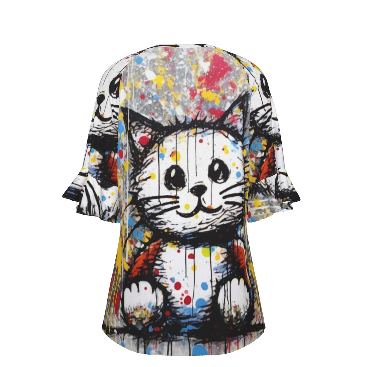 All-Over Print V-neck Women's T-shirt With Bell Sleeve