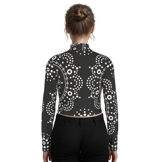 Eco-Friendly All-Over Print Women's Turtleneck T-shirt With Long Sleeve