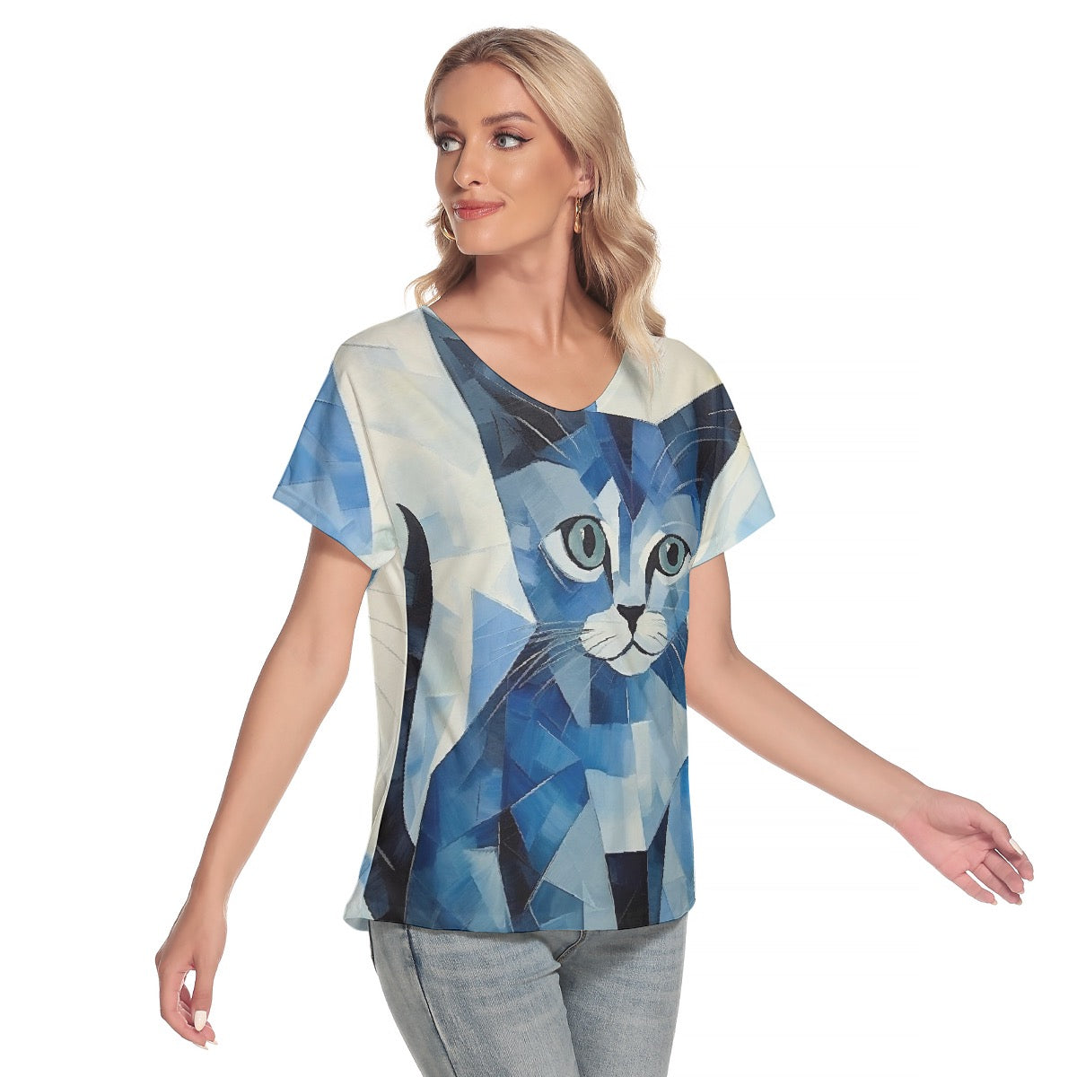 All-Over Print Women's Loose V-neck Short Sleeve T-shirt