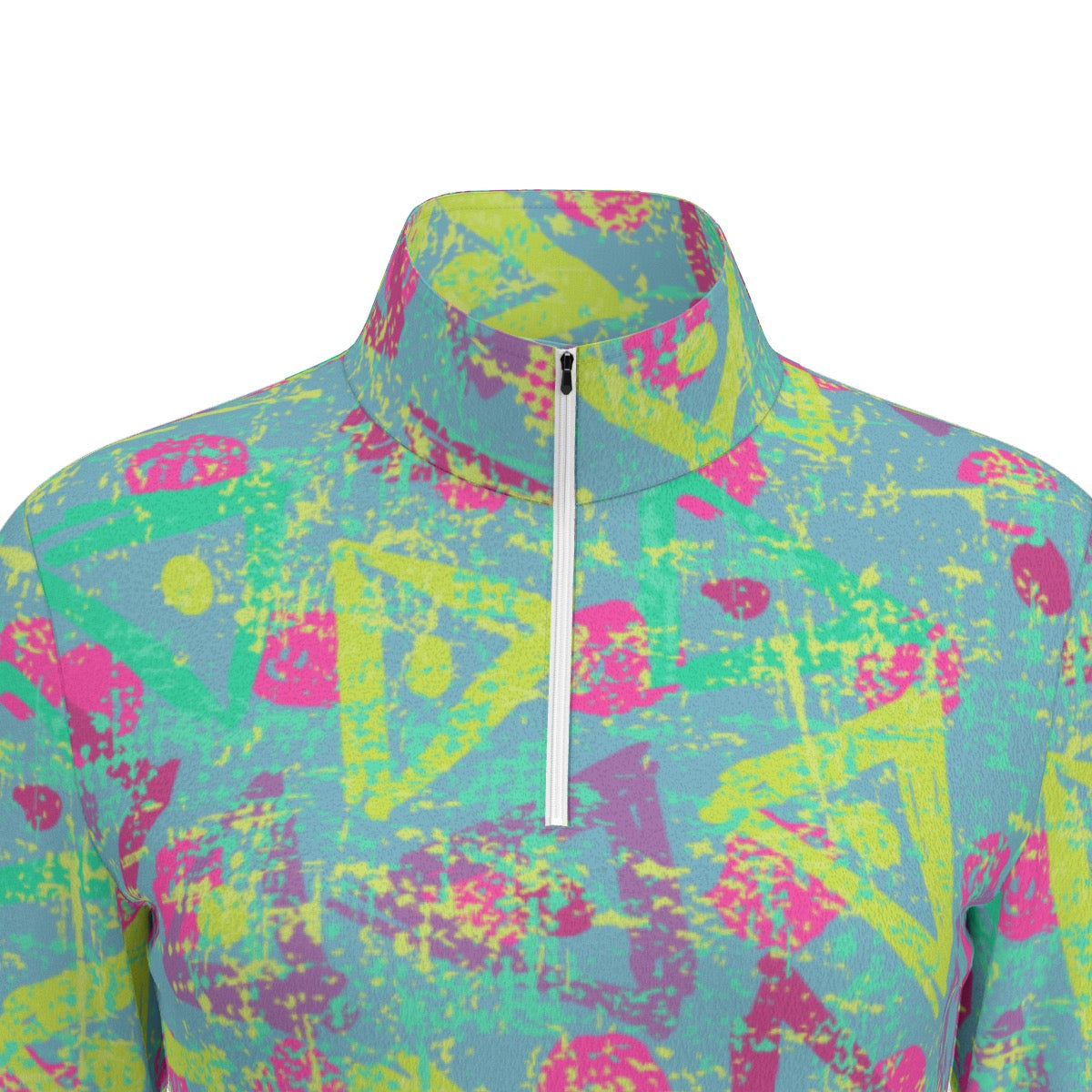 All-Over Print Women's Sports Collar Jersey With Long Sleeve