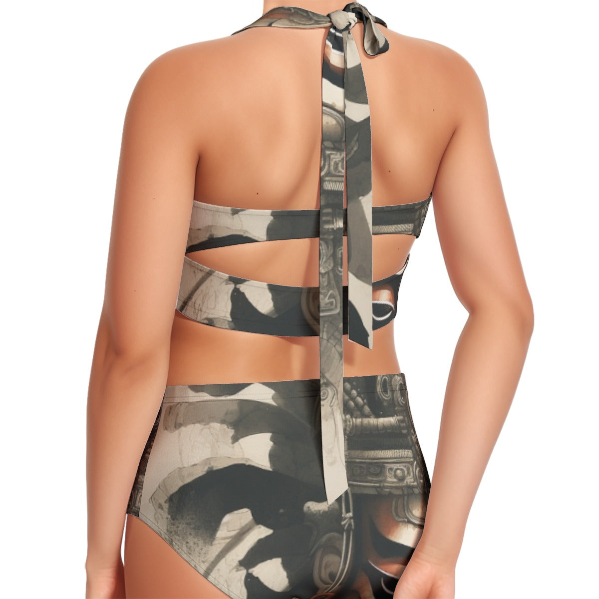 All-Over Print Women's Swimsuit Set With Halter